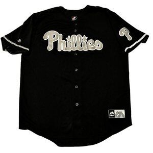 Phillies Majestic Mens BaseBall Jersey Domonique Brown #9 2XL Black Sewn Letters